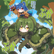 ヤマツカミちゃんとアオアシラちゃん。