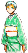 【素材】アナログ画加工・スケッチ、ラフ風１枚絵・和装【フリー素材処くらげや】