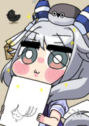 描いた絵をトレーナーに見せるヒシミラクル