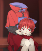 頭を下げる赤蛮奇