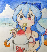 かき氷を食べる雨晴はう