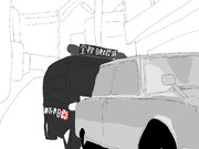 不幸にも黒塗りの街宣車に追突されてしまう・・・