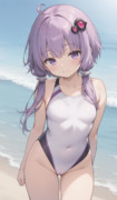 ビーチの日に競泳なゆかりさん！