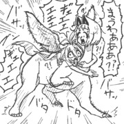 混乱したハネコウベにしがみつかれてペガサスみたいになったヨツァーシ