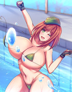 プールではしゃぐ軍服姉貴