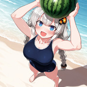 スイカを持ったあかりちゃん