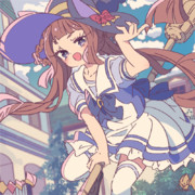 ホウキで空を飛ぶ練習するスイーピー
