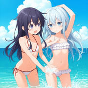 海で遊ぶ暁と響