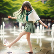 AI画像　噴水遊びずん子