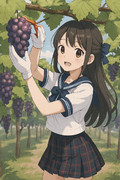 ブドウを収穫する女子高生