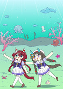 海底を散歩するシオンちゃんとタルマエ