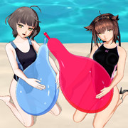 岸波さんと初月さん。風船遊び。