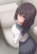トイレの個室でセーラー服彼女と二人きり