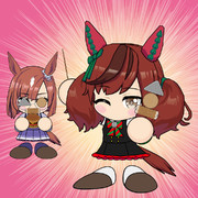 おでんネイチャとハンバーガーを食べるイクノ