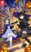 魔法図書館でハロウィンするロブロイと文香