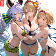 胸に挟んだチョコバナナを食べさせようとする水着のジタサテュロペ