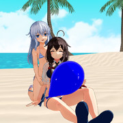 響さんと時雨さん、南の島にて。