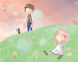 夕方のシャボン玉