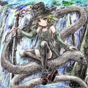 滝壺で涼むケロちゃん