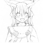 西瓜を食べている萃香