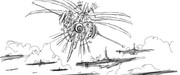 空の守護神と対面する捕獲艦隊（アイデアスケッチ）