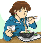 釜揚げうどんを食べるナウシカ