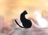 黒猫と白猫、夕暮れにて