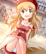 由比ガ浜の夕日に染まる田辺梢