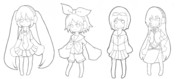 ミク　リン　GUMI　ルカ　線画　　塗ってもいいのよ！！