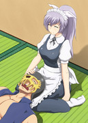 ヘルメット被った筋肉モリモリマッチョマンの紳士とメイドさん