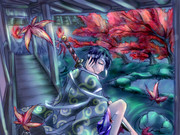 夜の高杉さん宅の縁側