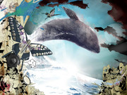 鯨と蝶々と青い海