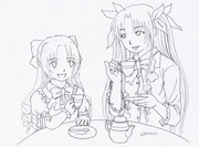 仲良くティータイム？（ぬり絵用）
