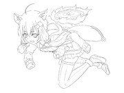 疾走する大神憑きゆかり（線画）