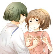 千尋のおっぱいを揉む変態ハク