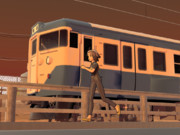 夕日に照らされて