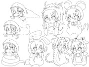 ゆかりさん+干支1(線画)