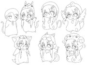 ゆかりさん+干支2(線画) 