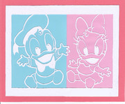 切り絵　ドナルドダック　デイジーダック