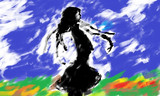 青空、少女、影