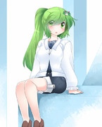 私服な早苗さんと。