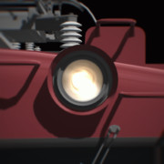 見る角度によって光り具合が変わる前照灯。