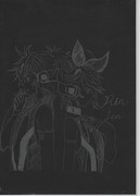 鏡音リンレンappedをガラスに彫ってみました