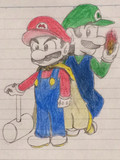 頑張って描いたマリオ＆ルイージに色をつけてみた(アナログ)