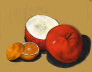 お腹が空いたので「りんごとみかん」を描いた。