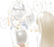 仲良くあっちむいてほいをする一航戦と五航戦