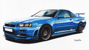 色鉛筆画「SKYLINE GT-R BNR34」