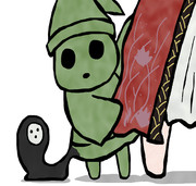 緑の小人と黒の異形