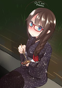 焼きそば食べようとしてるところを眺められる時雨（眼鏡差分