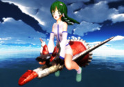 紅い機体にまたがって